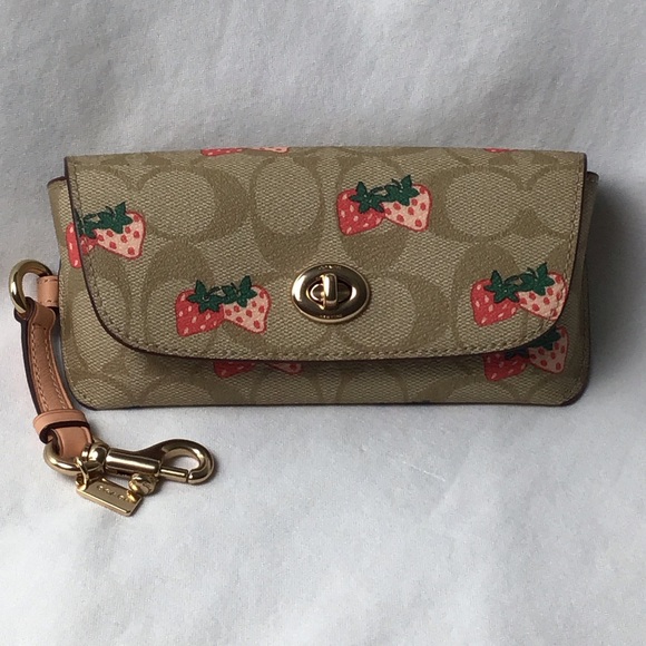 Coach Accessories - Coach Strawberry Sunglass Case Signature Canvas Khaki Turnlock